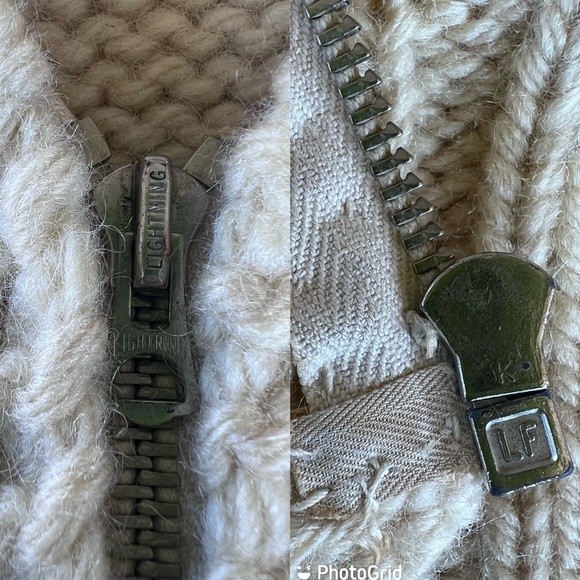 VTG 50s Cowichan Style Mary Maxim Wool Heavy Knit Cardigan Lightning Zip FLAWS - Picture 8 of 16